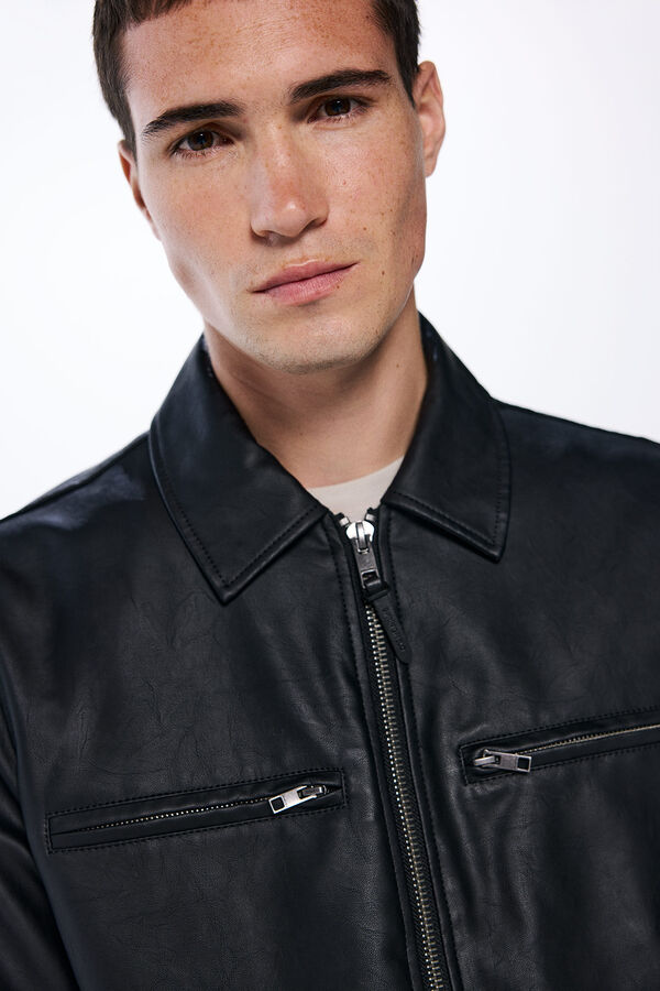 Springfield Faux leather biker jacket black