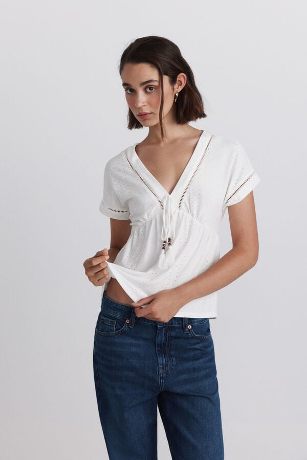 Springfield T-shirt al&ccedil;as com folhos branco