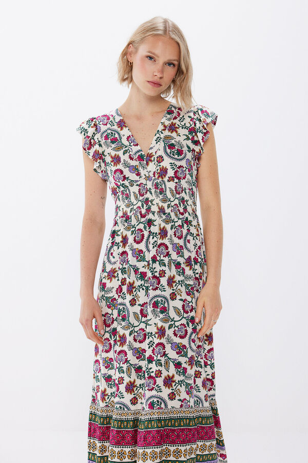 Springfield Floral print midi dress brown