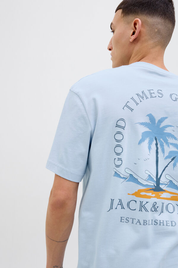 Jack & Jones T-shirt slim com estampado nas costas azul