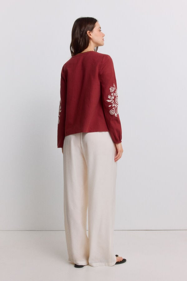 Springfield Blusa rom&acirc;ntica bordada vermelho