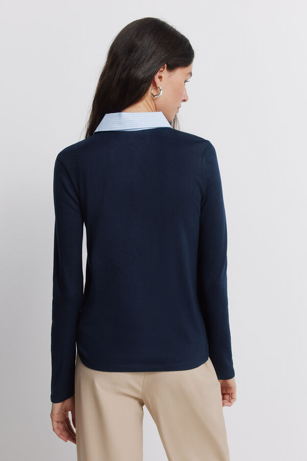 Springfield Polo malha manga comprida bimaterial azul