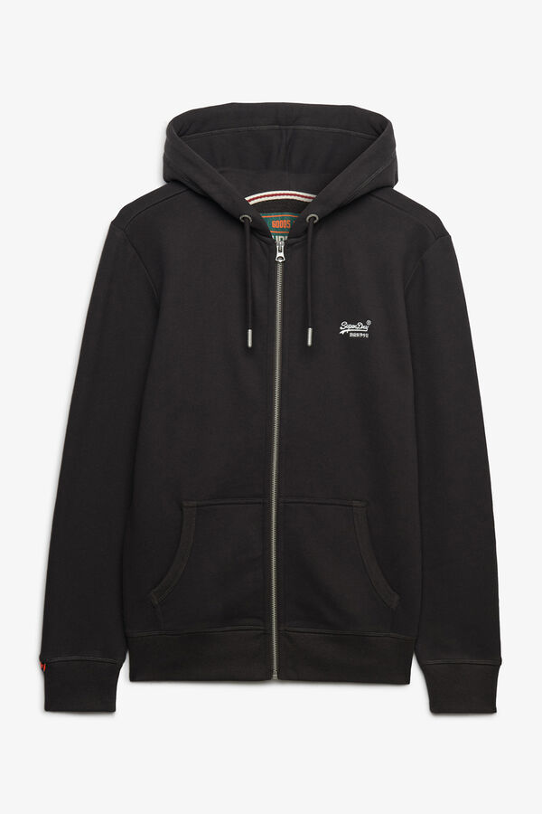 Superdry Sweatshirt b&aacute;sica com fecho-&eacute;clair e capuz com logo cinzento