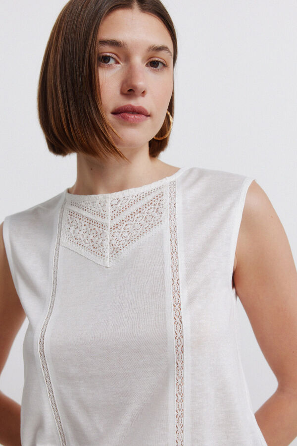 Springfield T-shirt sem mangas em crochet branco