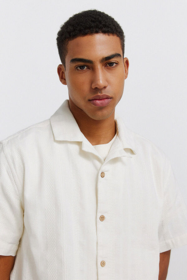 Springfield Camisa bowling manga curta jacquard bege