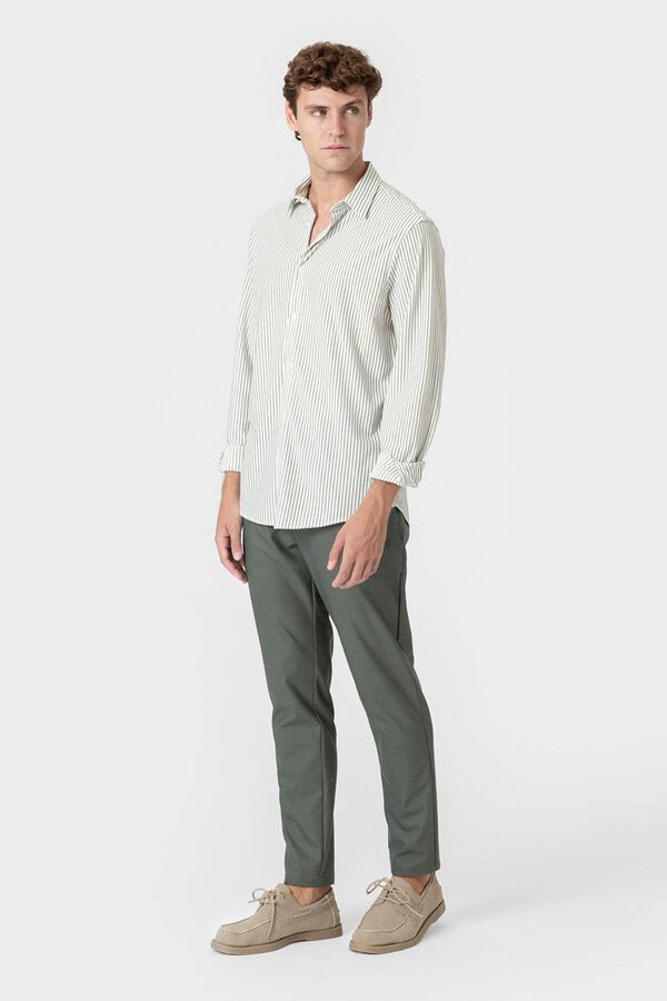 Celopman Camisa Oxford de malha com riscas verde