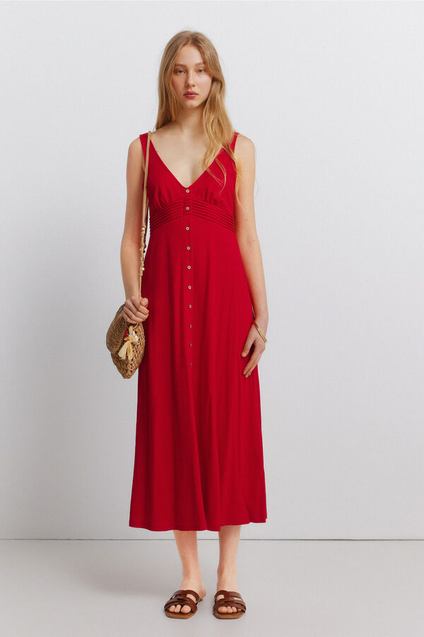 Springfield Vestido midi de al&ccedil;as rom&acirc;ntico vermelho