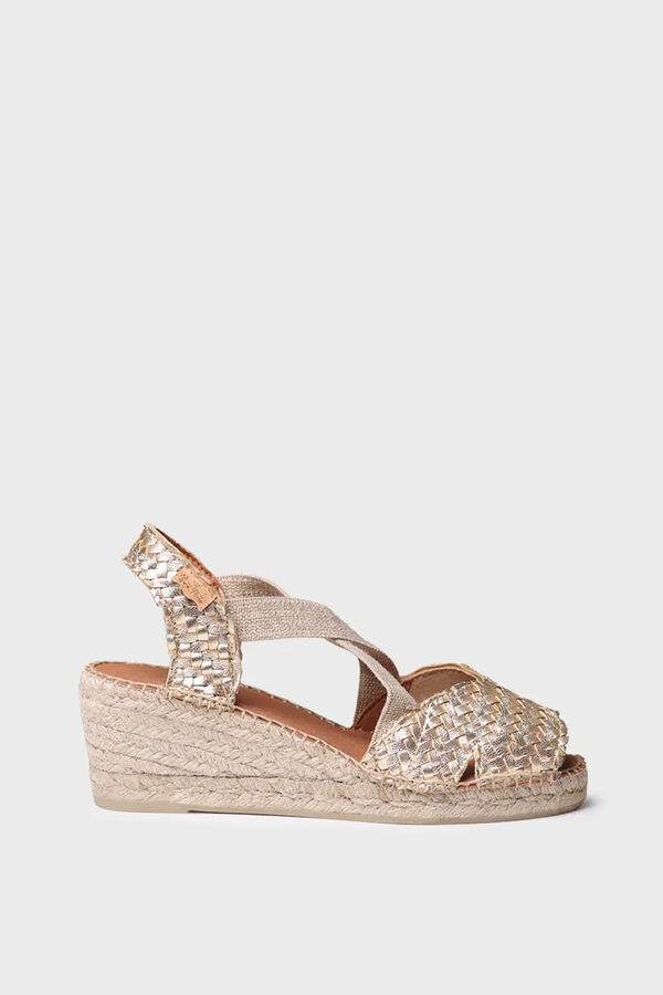 Toni Pons Sand&aacute;lia plataforma em pele tran&ccedil;ado estampado