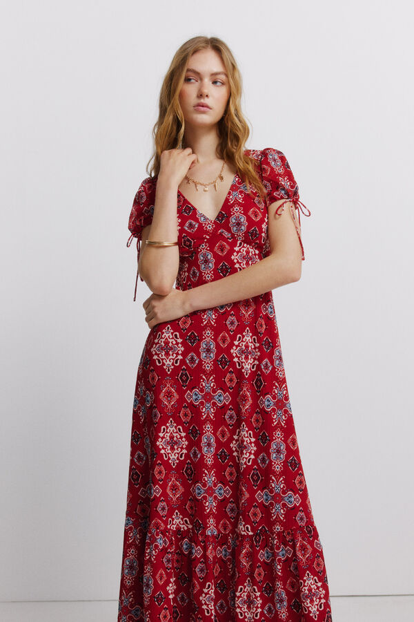 Springfield Vestido de manga curta com la&ccedil;os vermelho