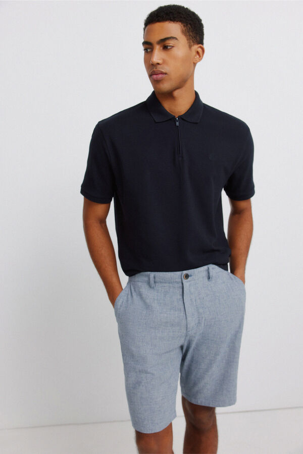 Springfield Bermudas de linho dobby comfort fit azul