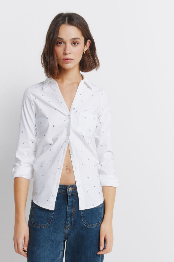 Springfield Camisa Oxford de algod&atilde;o com decote em V azul