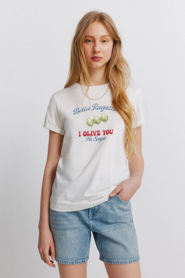 Springfield T-shirt de manga curta com desenho bege