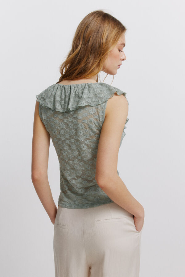 Springfield Top com folhos de renda verde