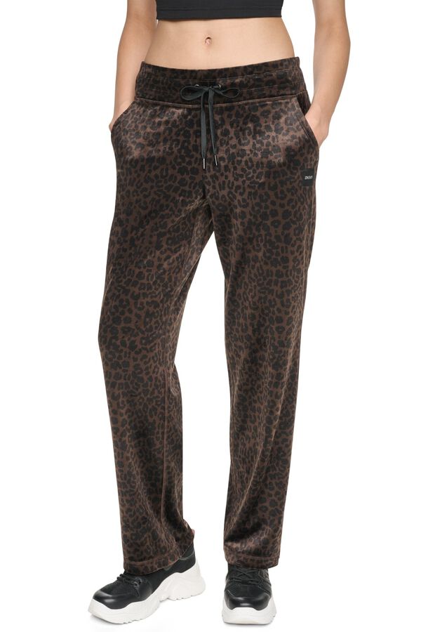 DKNY Cal&ccedil;a comprida cintura ajust&aacute;vel logo castanho