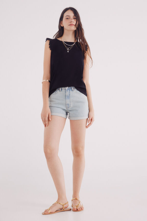 Springfield crochet ruffled shirt black