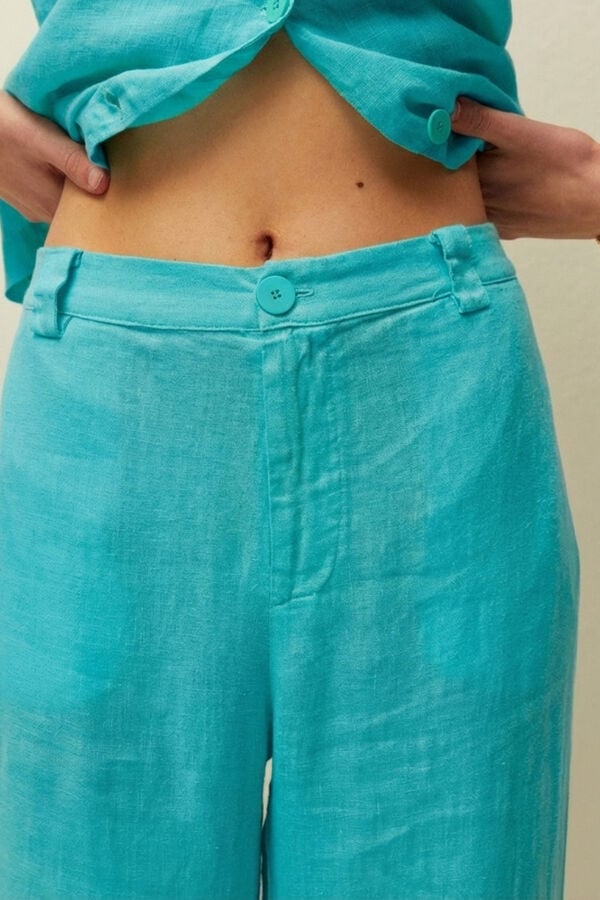 Systemaction Cal&ccedil;a de linho azul