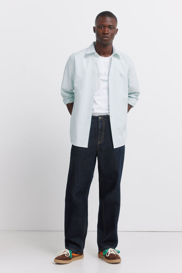 Springfield Camisa oxford &agrave;s riscas sem vincos verde