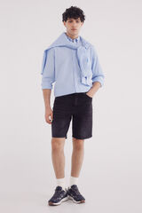 Springfield Bermuda jeans preta lavada regular fit preto