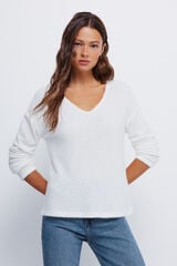 Springfield T-shirt chenille com decote em renda branco