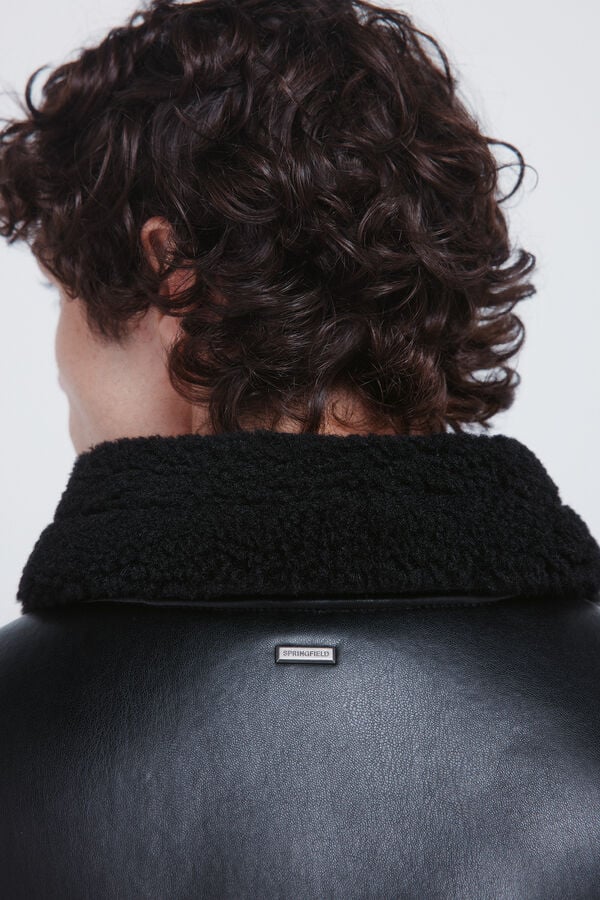 Springfield Blusão aviador dupla face com efeito couro preto