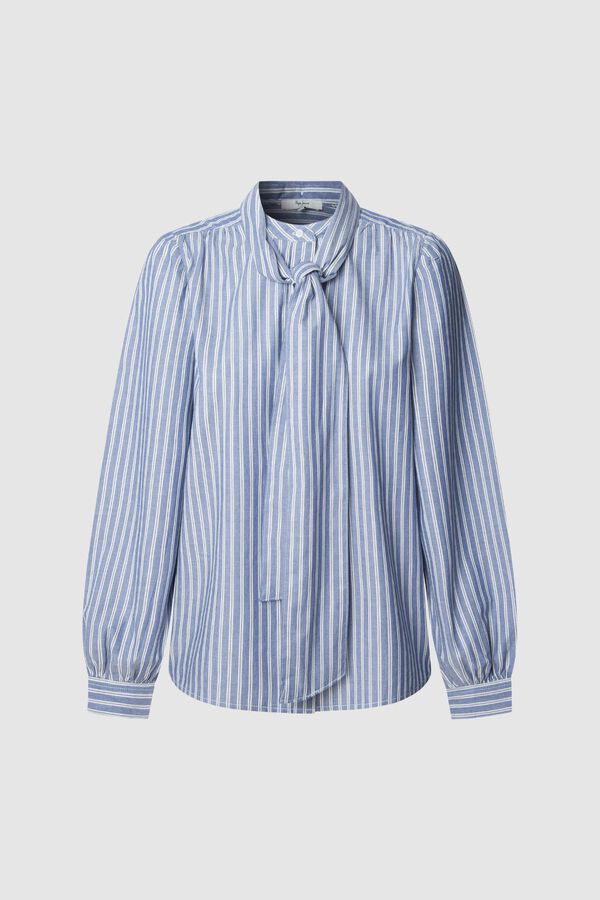 Pepe Jeans Camisa de Popelina listrada azul