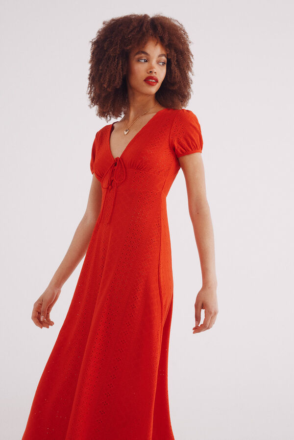 Springfield Vestido midi bordado circular suíço vermelho