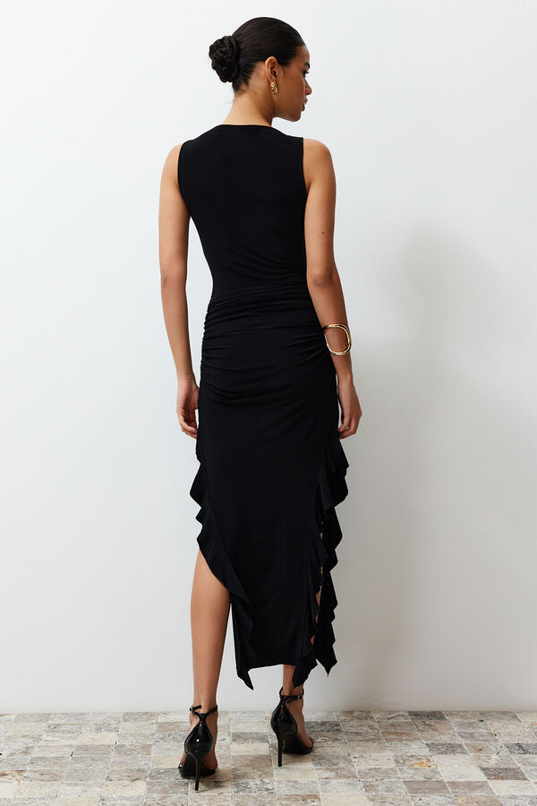 Trendyol Vestido comprido com abertura preto