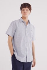 Springfield Camisa de algodão de manga curta com micro listras azul