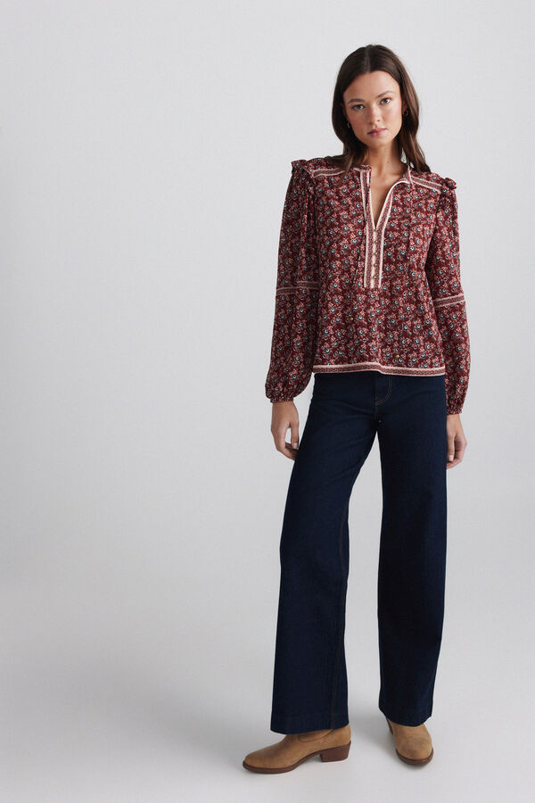 Springfield Blusa estampada com folhos vermelho