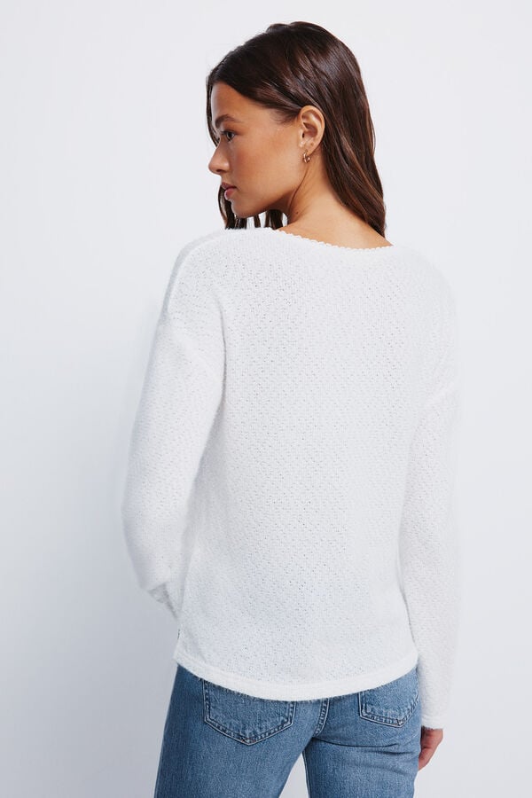 Springfield T-shirt chenille com decote em renda branco