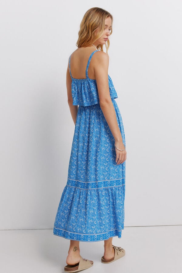 Springfield Vestido midi de al&ccedil;as com folhos azul