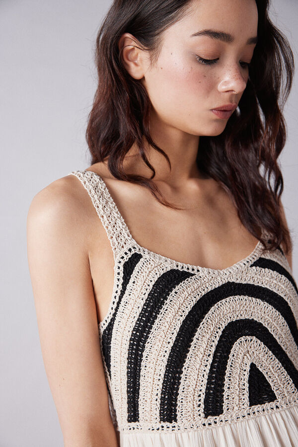 Springfield Vestido midi combinado crochet bege
