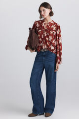 Springfield Blusa estampada com folhos de renda castanho