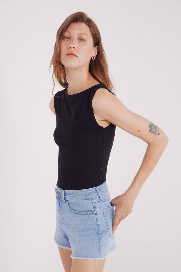 Springfield Shorts jeans com baixo desfiada azul