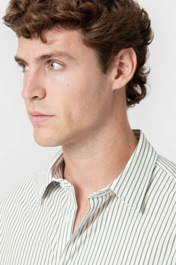 Celopman Camisa Oxford de malha com riscas verde