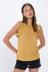 Springfield Crochet textured ruffles top  golden