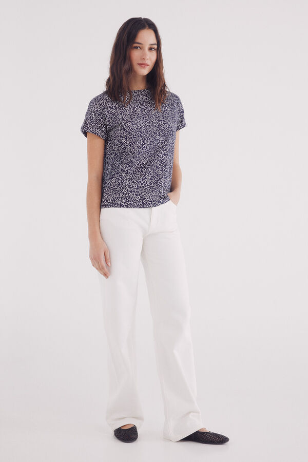 Springfield Printed turn-up sleeve sleeve -shirt with loop blue