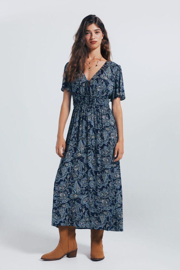 Springfield Vestido midi com cintura trançada azul