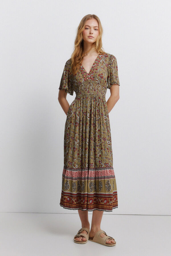 Springfield Vestido com decote de espelhinhos bege