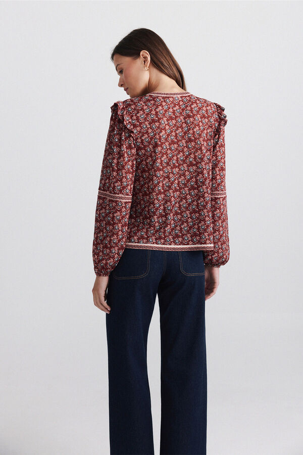 Springfield Blusa estampada com folhos vermelho