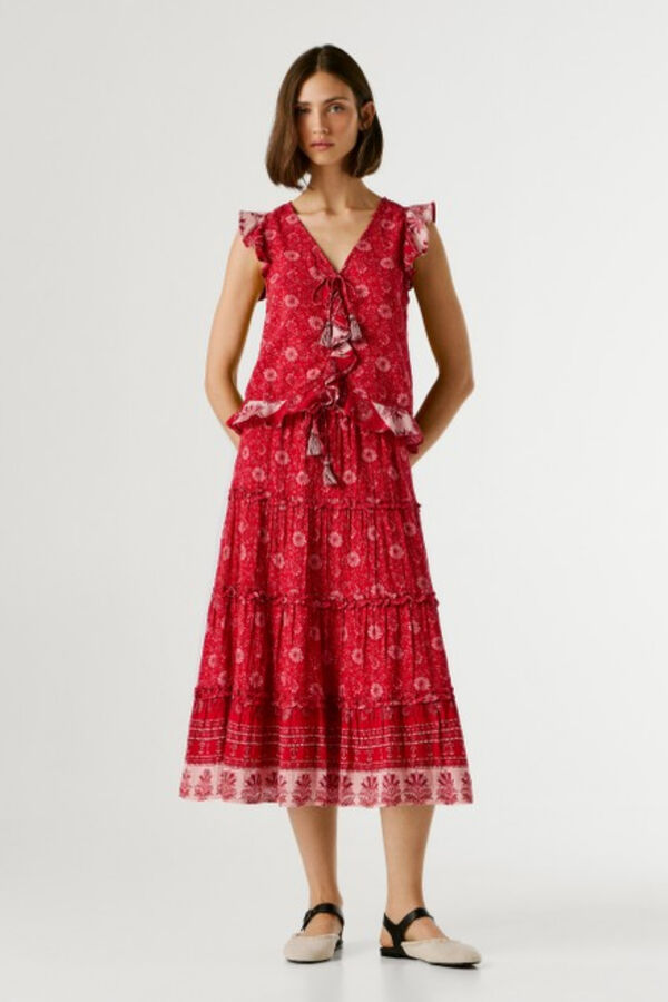 Pepe Jeans Top sem mangas com folhos vermelho