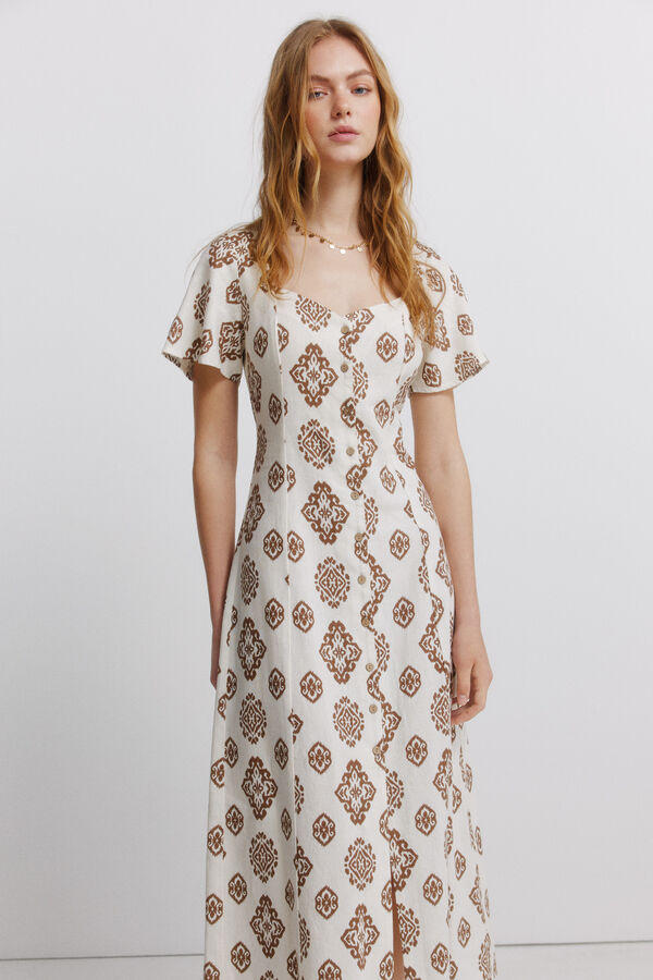 Springfield Vestido lino camisero estampado estampado