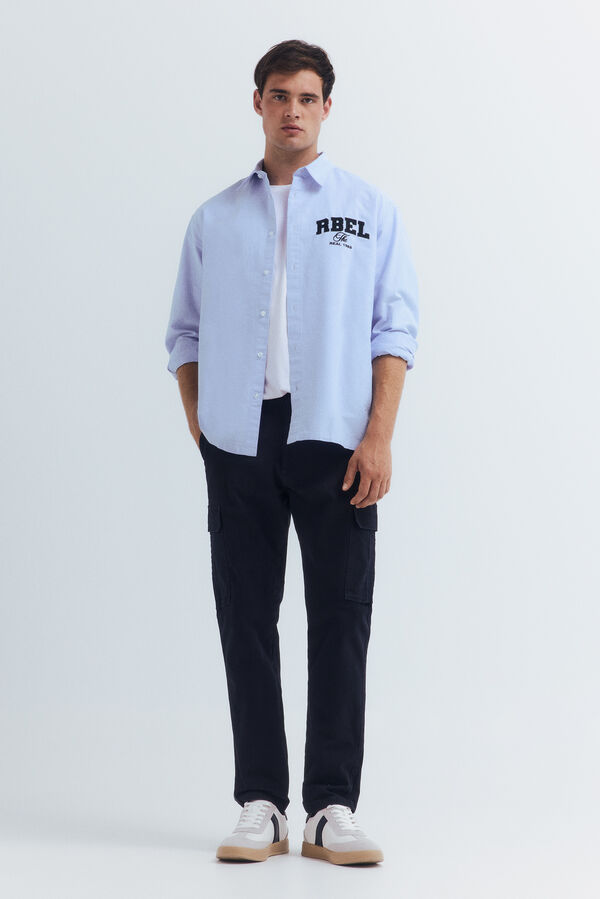 Springfield Camisa Oxford bordada azul