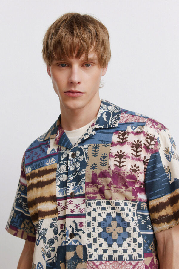 Springfield Camisa de manga curta com estampado patchwork rosa