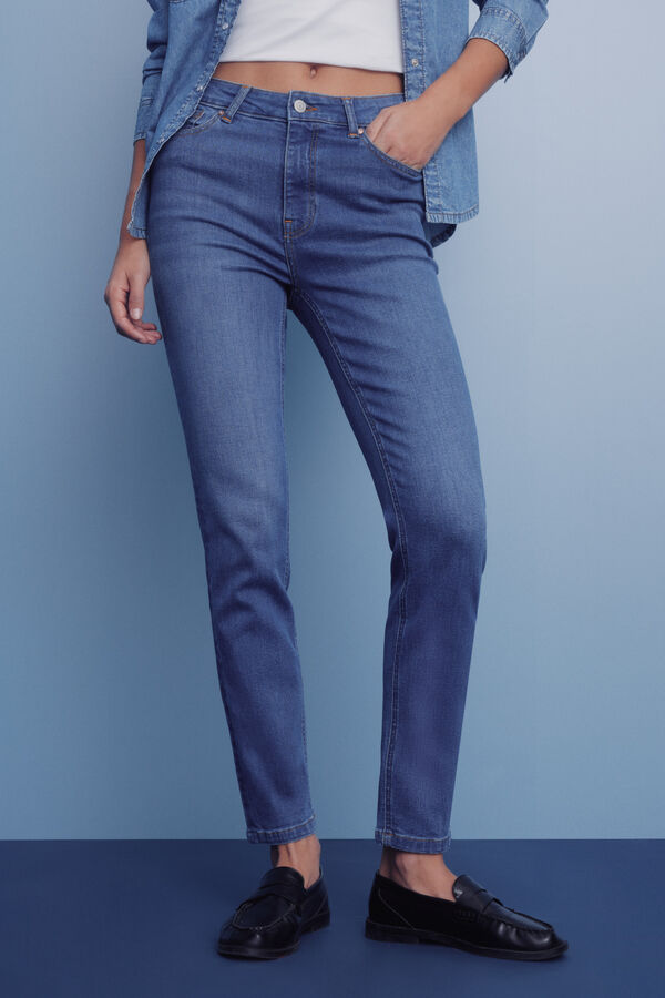 Springfield Calça jeans slim cropped azul
