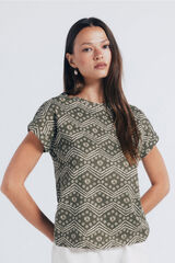 Springfield Camiseta estampada com bot&otilde;es e ombros &agrave; mostra verde