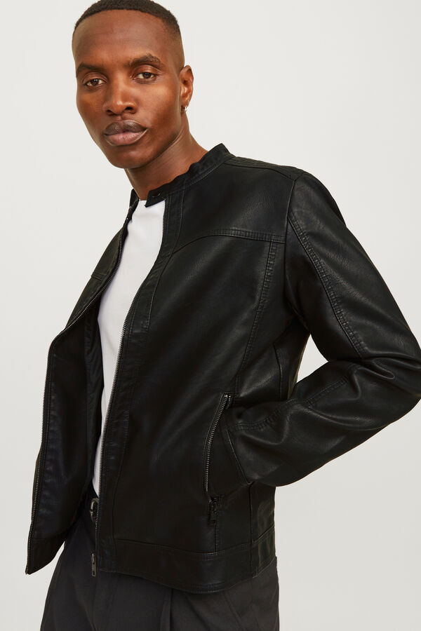 Jack & Jones Blusão com efeito de couro preto