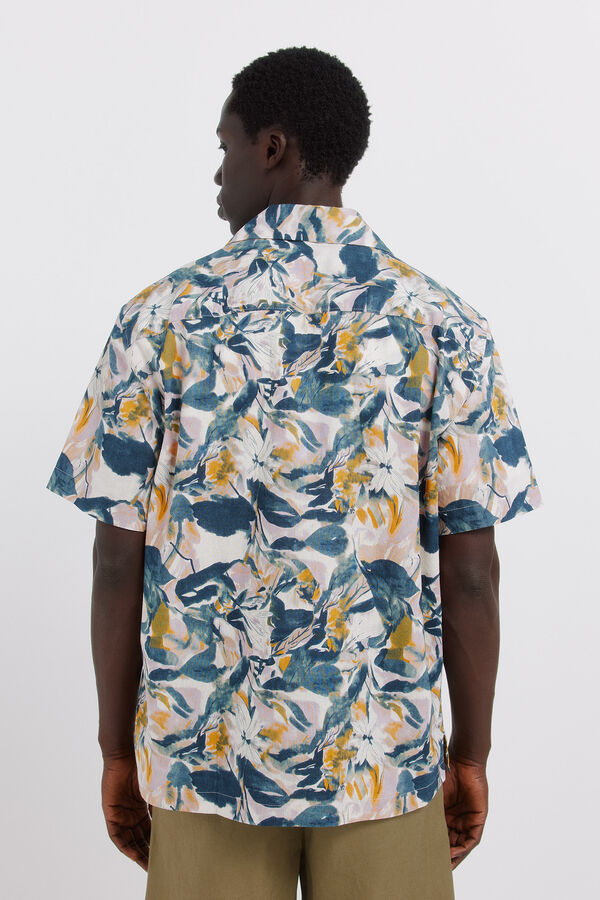 Springfield Camisa de linho de manga curta azul
