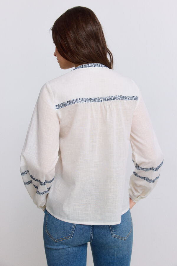 Springfield Blusa bordada de manga comprida branco