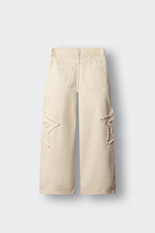 Springfield Kids Pantalon wide leg estrella lateral ni&ntilde;a marfil
